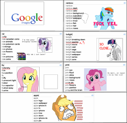 Size: 1110x1080 | Tagged: safe, imported from derpibooru, applejack, fluttershy, pinkie pie, rainbow dash, rarity, twilight sparkle, earth pony, human, pegasus, pony, unicorn, 2012, artifact, autocomplete, female, freddie mercury, fuck yeah, google, google images, male, mane six, meme, ponified meme, rage face, shrug, so close, squee, vulgar, winrar