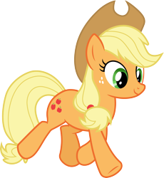 Size: 3000x3254 | Tagged: safe, artist:cloudy glow, artist:yanoda, imported from derpibooru, applejack, earth pony, pony, father knows beast, .ai available, applejack's hat, cowboy hat, female, hat, high res, mare, running, simple background, smiling, solo, stetson, transparent background, vector