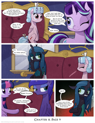 Size: 1200x1552 | Tagged: safe, artist:deusexequus, imported from derpibooru, cozy glow, princess luna, queen chrysalis, starlight glimmer, twilight sparkle, alicorn, changeling, changeling queen, pegasus, pony, unicorn, comic:fix, argument in the comments, comic, debate in the comments, discussion in the comments, english, female, filly, foal, mare, onomatopoeia, raspberry, raspberry noise, speech bubble, twilight sparkle (alicorn)