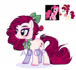 Size: 2024x1879 | Tagged: safe, artist:fenix-artist, imported from derpibooru, cherry jubilee, pinkie pie, oc, oc only, pony, bow, eyelashes, female, hair bow, magical lesbian spawn, mare, offspring, parent:cherry jubilee, parent:pinkie pie, simple background, smiling, watermark, white background