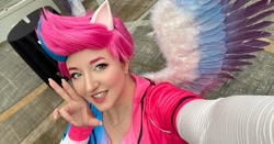 Size: 1080x565 | Tagged: safe, imported from derpibooru, zipp storm, human, pegasus, babscon, babscon 2022, clothes, cosplay, costume, g5, humanized, irl, irl human, photo, solo, winged humanization, wings