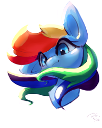 Size: 1476x1844 | Tagged: safe, artist:rainsketch, imported from derpibooru, rainbow dash, pegasus, pony, bust, portrait, signature, simple background, solo, white background, windswept mane, wrong eye color