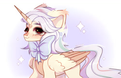 Size: 1280x822 | Tagged: safe, artist:sirok9999, imported from derpibooru, oc, oc only, alicorn, pony, alicorn oc, blushing, colored wings, cute, ear fluff, horn, male, smiling, solo, stallion, two toned wings, wings