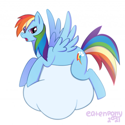 Size: 1280x1278 | Tagged: safe, artist:eatenpony, edit, editor:anonymous, imported from twibooru, rainbow dash, pegasus, pony, cloud, female, image, png, sfw edit, simple background, solo, solo female, white background