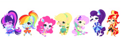 Size: 1562x511 | Tagged: safe, imported from twibooru, applejack, fluttershy, pinkie pie, rainbow dash, rarity, sci-twi, sunset shimmer, twilight sparkle, equestria girls, crystal guardian, humane five, humane seven, humane six, image, needs more jpeg, solo