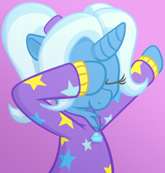 Size: 936x981 | Tagged: safe, artist:xppp1n, imported from ponybooru, trixie, unicorn, alternate hairstyle, babysitter trixie, clothes, dab, female, hoodie, mare, solo