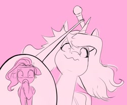 Size: 2048x1693 | Tagged: safe, artist:raphaeldavid, imported from derpibooru, pipp petals, spoiler:my little pony: make your mark, g5, microphone, microphone stand, my little pony: make your mark, ouch, pink background, simple background