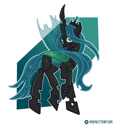 Size: 856x933 | Tagged: safe, artist:redpalette, imported from derpibooru, queen chrysalis, changeling, changeling queen, abstract background, crown, female, insect wings, jewelry, looking at you, open mouth, open smile, regalia, smiling, smiling at you, solo, spread wings, wings
