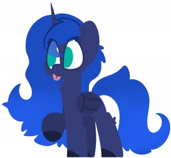 Size: 2215x2034 | Tagged: safe, artist:moonydusk, imported from derpibooru, princess luna, alicorn, pony, :p, female, mare, missing accessory, raised hoof, simple background, smiling, solo, tongue out, white background