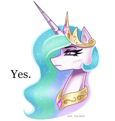 Size: 7200x7600 | Tagged: safe, artist:opal_radiance, imported from derpibooru, princess celestia, alicorn, pony, absurd resolution, bust, chad, crown, eyebrows, female, frown, jewelry, mare, meme, peytral, princess, regalia, signature, simple background, white background, wojak