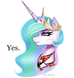 Size: 7200x7600 | Tagged: safe, artist:opal_radiance, imported from derpibooru, princess celestia, alicorn, pony, absurd resolution, belt, bust, chad, clothes, crown, eyebrows, female, frown, jewelry, mare, meme, necktie, pax, princess, regalia, shirt, signature, simple background, solar empire, white background, wojak, yes