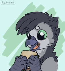 Size: 2900x3200 | Tagged: safe, artist:buy_some_apples, imported from derpibooru, oc, griffon, food, griffon oc, sandwich