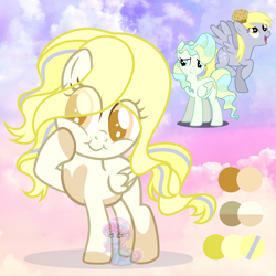 Size: 1200x1200 | Tagged: safe, artist:shiee-artopia223, imported from derpibooru, derpy hooves, fluttershy, vapor trail, pegasus, pony, base used, cheek squish, clothes, eyelashes, female, fusion, mare, smiling, squishy cheeks