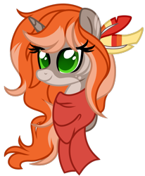 Size: 773x940 | Tagged: safe, artist:lupulrafinat, imported from derpibooru, oc, oc only, pony, unicorn, bust, clothes, eyelashes, female, horn, mare, scarf, simple background, smiling, solo, transparent background, unicorn oc