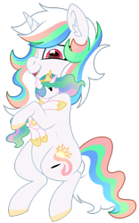 Size: 1035x1663 | Tagged: safe, alternate version, artist:moonert, imported from derpibooru, princess celestia, oc, alicorn, pony, unicorn, ear fluff, female, horn, hug, mare, plushie, simple background, transparent background, unicorn oc