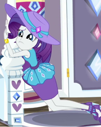 Size: 381x482 | Tagged: safe, imported from derpibooru, screencap, rarity, human, camping must-haves, equestria girls, spoiler:eqg series (season 2), cropped, hat, pouting, rarity peplum dress, solo