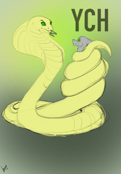 Size: 1640x2360 | Tagged: safe, artist:stirren, imported from derpibooru, cobra, pony, snake, coils, commission, duo, hypnosis, swirly eyes, tail, wrapped up, your character here