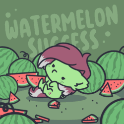Size: 1000x1000 | Tagged: safe, artist:sugar morning, imported from derpibooru, oc, oc only, oc:watermelon success, pony, animated, blinking, chibi, commission, cute, food, fruit, gif, loop, simple background, solo, text, watermelon