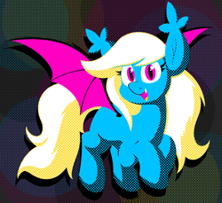 Size: 2800x2560 | Tagged: safe, artist:moonatik, imported from derpibooru, oc, oc only, oc:selenite, bat pony, pony, abstract background, alternate color palette, bat pony oc, cartoon network challenge, female, mare, solo, spread wings, wings