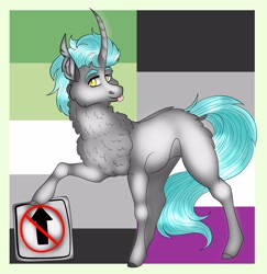 Size: 2918x3000 | Tagged: safe, artist:inisealga, imported from derpibooru, oc, oc only, oc:lunar signal, bat pony, hybrid, pony, unicorn, asexual, asexual pride flag, curved horn, horn, hybrid oc, male, pride, pride flag, stallion