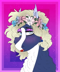Size: 2282x2713 | Tagged: safe, artist:inisealga, imported from derpibooru, oc, oc only, oc:monsoon nixie, bisexual pride flag, commission, female, flower, flower in hair, mare, pride, pride flag, pride month, transgender, ych result