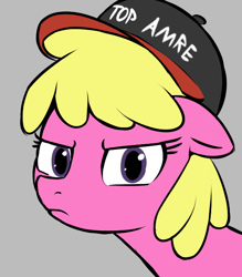 Size: 550x628 | Tagged: safe, artist:wenni, cherry berry, earth pony, female, frown, hat, mare, simple background