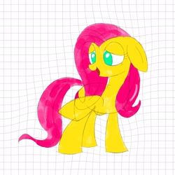 Size: 2048x2048 | Tagged: safe, artist:huodx, fluttershy, pegasus, pony, female, mare, open mouth, raised hoof, simple background, smiling