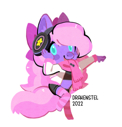 Size: 1125x1173 | Tagged: safe, artist:drakenstel, imported from derpibooru, oc, oc only, oc:lillybit, anthro, adorkable, anthro oc, bow, chibi, clothes, commission, cute, dork, female, gaming headset, headphones, headset, ribbon, scarf, simple background, socks, solo, striped socks, transparent background