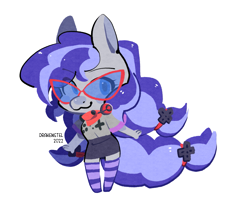 Size: 1353x1128 | Tagged: safe, artist:drakenstel, imported from derpibooru, oc, oc only, oc:cinnabyte, anthro, adorkable, anthro oc, bandana, cinnabetes, clothes, cute, dork, female, gaming headset, glasses, headphones, headset, meganekko, simple background, socks, solo, striped socks, transparent background