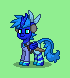 Size: 70x78 | Tagged: safe, artist:dematrix, imported from derpibooru, oc, oc:antonio electroo, kirin, pony, winged kirin, pony town, clothes, coat markings, green background, headphones, male, pixel art, simple background, solo, sword, weapon