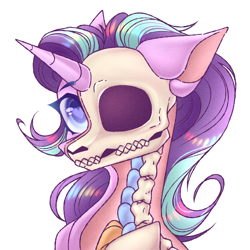Size: 3000x3000 | Tagged: safe, artist:kreteen art, imported from derpibooru, starlight glimmer, pony, skeleton pony, bone, dissectibles, eyebrows, female, heart eyes, high res, looking at you, mare, simple background, skeleton, skull, solo, teeth, vertebrae, white background, wingding eyes