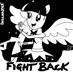 Size: 750x750 | Tagged: safe, artist:chameleonman55, imported from derpibooru, twilight sparkle, human, pony, equestria girls, album cover, black and white, grayscale, microphone, monochrome, ponified album cover, punk, singing