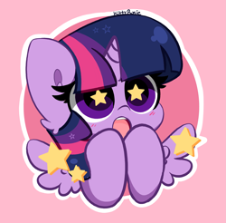 Size: 3705x3648 | Tagged: safe, artist:kittyrosie, imported from derpibooru, twilight sparkle, alicorn, pony, anime reference, blushing, cute, female, mare, open mouth, solo, spread wings, starry eyes, stars, twiabetes, twilight sparkle (alicorn), wingding eyes, wings