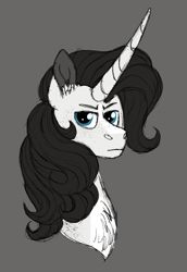 Size: 1853x2691 | Tagged: safe, artist:queenderpyturtle, imported from derpibooru, oc, oc:hightower, pony, unicorn, bust, gray background, male, partial color, portrait, simple background, solo, stallion