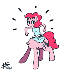 Size: 500x500 | Tagged: safe, artist:hotkoin, imported from derpibooru, pinkie pie, centaur, earth pony, taur, abomination, centaur pie, clothes, cyriak, dress, female, mare, not salmon, signature, simple background, solo, tail, this isn't even my final form, wat, white background, why, wtf