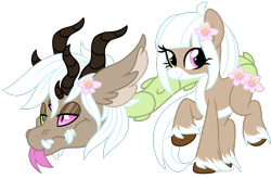 Size: 1280x845 | Tagged: safe, artist:lupulrafinat, imported from derpibooru, oc, oc only, cow plant pony, monster pony, original species, plant pony, pony, augmented, augmented tail, closed species, eyelashes, flower, flower in hair, forked tongue, plant, raised hoof, simple background, tail, transparent background, unshorn fetlocks