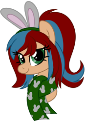 Size: 988x1404 | Tagged: safe, artist:lupulrafinat, imported from derpibooru, oc, oc only, earth pony, pony, bunny ears, bust, clothes, earth pony oc, scarf, simple background, smiling, transparent background