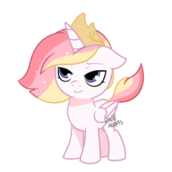 Size: 1024x1024 | Tagged: safe, artist:dixieadopts, imported from derpibooru, oc, oc only, oc:prince sunlight dream, alicorn, pony, colt, crown, foal, jewelry, male, offspring, parent:princess celestia, regalia, signature, simple background, smiling, smirk, solo, transparent background