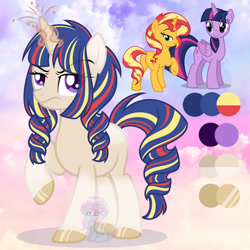 Size: 1280x1281 | Tagged: safe, artist:shiee-artopia223, imported from derpibooru, sunset shimmer, twilight sparkle, alicorn, pony, unicorn, base used, butt, eyelashes, female, fusion, glowing, glowing horn, hoof polish, horn, mare, plot, raised hoof, twilight sparkle (alicorn)