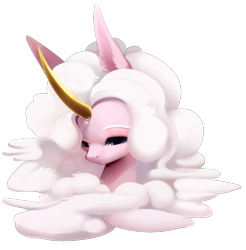 Size: 1244x1264 | Tagged: safe, artist:dammmnation, imported from derpibooru, oc, oc only, pony, unicorn, bust, cloud, curved horn, eyes closed, horn, simple background, solo, transparent background, unicorn oc