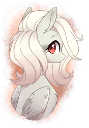 Size: 676x966 | Tagged: safe, artist:auroranovasentry, imported from derpibooru, oc, oc only, oc:sora, pegasus, pony, bust, chest fluff, female, folded wings, looking back, mare, portrait, simple background, solo, transparent background, wings