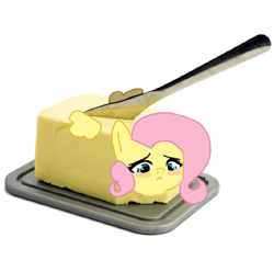 Size: 515x511 | Tagged: safe, artist:mindlessbrony, imported from derpibooru, fluttershy, food pony, pegasus, pony, blush sticker, blushing, butter, crying, female, flutterbutter, food, mare, ponified, sad, solo, upset