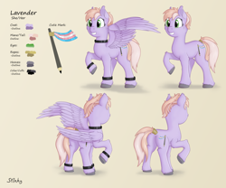 Size: 2400x2000 | Tagged: safe, artist:stinkehund, imported from derpibooru, oc, oc:lavender, pegasus, butt, collar, cuffs, female, fluffy, pegasus oc, pencil, plot, pride, pride flag, reference sheet, rope, solo, spread wings, tail, tail wrap, trans female, transgender, transgender oc, transgender pride flag, wings