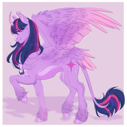 Size: 1600x1600 | Tagged: safe, artist:marshmallotheredfox, imported from derpibooru, twilight sparkle, alicorn, pony, curved horn, horn, solo, tail, tail feathers, twilight sparkle (alicorn)