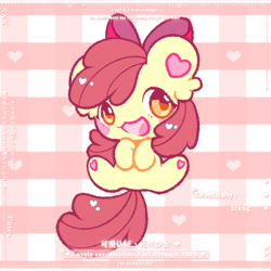 Size: 1181x1181 | Tagged: safe, artist:lihuanjun0715, imported from derpibooru, apple bloom, earth pony, pony, adorabloom, chibi, cute, female, filly, foal, happy, heart, hoof heart, solo