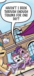 Size: 180x402 | Tagged: safe, idw, imported from derpibooru, hitch trailblazer, pipp petals, zipp storm, dog, earth pony, pegasus, pomeranian, pony, spoiler:comic, spoiler:g5, spoiler:g5comic, spoiler:g5comic01, adorable distress, cloudpuff, crying, cute, female, flying pomeranian, g5, male, mare, my little pony: a new generation, petalbuse, pushing, screaming, speech bubble, stallion, text, winged dog, wings