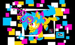 Size: 4822x2893 | Tagged: safe, artist:maxytoon, imported from derpibooru, oc, oc only, pony, unicorn, black, blue, cartoon network, cartoon network challenge, challenge, color, colored, flat colors, limited palette, magic, palette, pink, solo, white, yellow