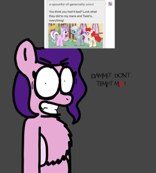 Size: 1275x1414 | Tagged: safe, artist:professorventurer, imported from derpibooru, screencap, diamond tiara, pipp petals, silver spoon, twist, earth pony, pegasus, pony, series:ask pippamena, the last problem, bipedal, g4, g5, older, older diamond tiara, older silver spoon, older twist, temptation, vulgar