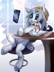 Size: 2053x2733 | Tagged: safe, artist:mithriss, imported from derpibooru, oc, cat, pony, unicorn, cellphone, magic, phone, smartphone, solo