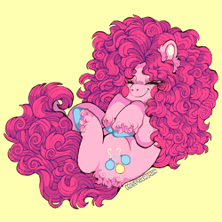 Size: 2000x2000 | Tagged: safe, artist:hollythehuman, imported from derpibooru, pinkie pie, earth pony, pony, simple background, solo, yellow background
